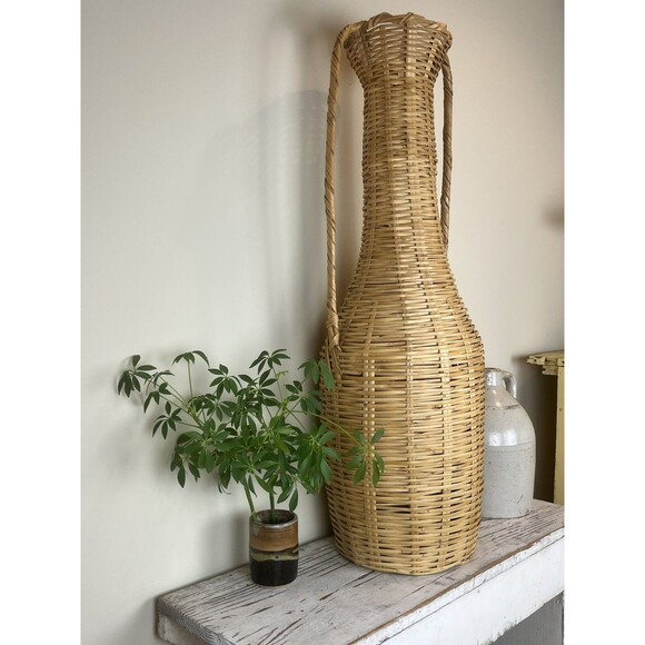 Rate XL Vintage Wicker Woven Vase Flower Basket MCM Boho Home Decor 34” Height - Picture 3 of 7